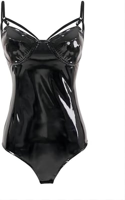 TZMAPU Women's Piece Halter Jumpsuit Faux patent Leather Leotard Bodysuit X-Large Black