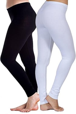 Cheryl Creations Women's Cotton Lycra Comfortable & Stretch Day/Night Jersey Leggings Made in USA Large Black/White-2 Pack