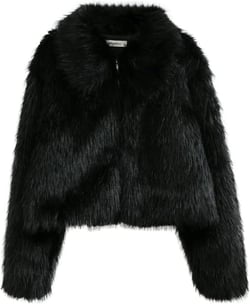 Amazhiyu Womens Faux Fur Zip-Up Cropped Jacket Long Sleeve Warm Winter Coat
