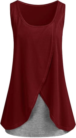 TANGNADE Women's Nursing Tank Tops Maternity Cami with Shelf Bra Breastfeeding Clothes Loose Fit Lounge Blouse Small A03-wine