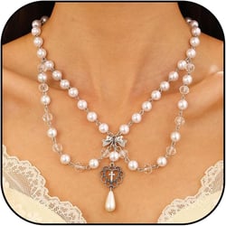 Gothic Cross Stacked Necklace for Women Layered Pearl Cross Necklace Gothic Jewelry for Halloween Party Gothic Necklace C