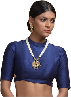 Women's Readymade Blouse For Sarees Indian Designer Banglori Silk Bollywood Padded Stitched Choli Crop Top Navy Blue 1 4X-Large