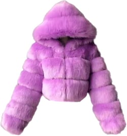 Colf Women's Winter Parka Coat Long Sleeve Faux Fur Coat with Hooded Warm Short Overcoat Jacket X-Large Purple