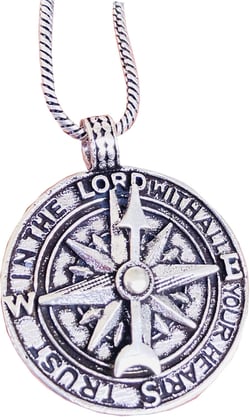 Trust in The Lord with All Your Heart - Proverbs 3: 5-6 Quote Engraved Locket Necklace, Greeting Card, Graduation Day Gifts- Baptism Gifts Compass for Women Mens Silver Oxide