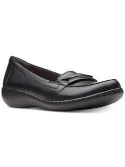 CLARKS Womens Black Cushioned Ashland Lily Round Toe Wedge Slip On Leather Loafers 7 N