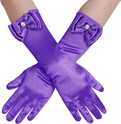 Yolyoo Girls Princess Gloves,Girl White Long Satin Princess Dress Up Diamonds Bows Gloves for Birthday,Wedding, Costume Party Purple