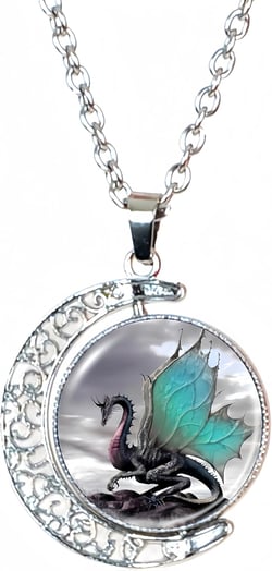 DEQIYIJI Dragon Gifts Wing Dragon Moon Pendant Necklace Jewelry For Women Dragon Lovers Stuff Silver