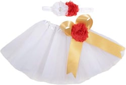 Nishine Baby Girls Tulle Mesh Tutu Skirt Dress with Flower Headband Set Baby Birthday Photo Props Costume Outfit One Size White