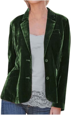 Womens Velvet Blazer Cozy Lightweight Outerwear Retro Buttons Long Sleeve Pokets Jacket Cardigan Coat Office Blazers Medium Green