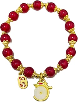 Mnyixsi Jade Bracelet Feng Shui Bracelet for Women 18k Gold Plated Brass Dragon Pendant Mala Beads Good Luck Friendship Bracelets Beads Stretchable Protect Your Spirit Bracelet Red