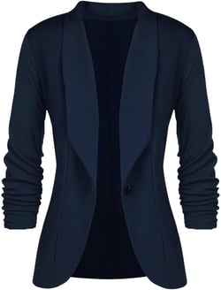 Women's Casual Work Office Elegant Open Front Shawl Lapel Stretch Blazer Jacket Long Sleeve One Button Suit Jackets 3X-Large Navy