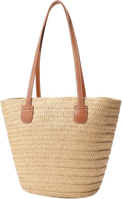 JASGOOD Straw Shoulder Bag Summer Large Beach Bag for Women Woven Straw Beach Tote Bag Travel Vacation Shopping Bag Khaki