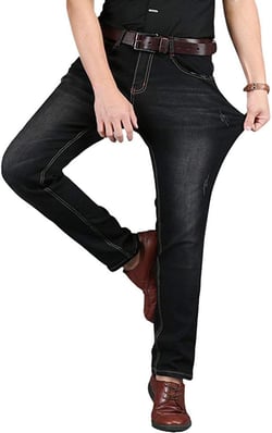 HENGAO Men's Regular Fit Straight Leg Jeans Slim Fit Skinny Stretch Comfort Denim Pants 44 7718 Black