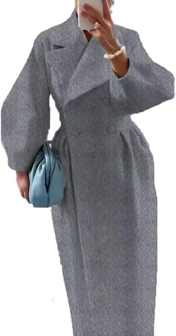 KELYWELL Women's Winter Wool Double Breasted Coats Notch Lapel Blend Long Pea Trench Coat Ankle Length Solid Color Coat Medium Gray