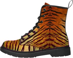 Tiger Print Boots Unisex Adult Combat Boots Vegan Leather Lightweight Hiking Boots Gifts for Her,Him 8 Women/6.5 Men Orange and Black Tiger Stripes