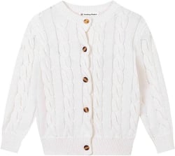 SMILING PINKER Boys Cardigan Sweater Toddler Cable Knit Long Sleeve Cotton Button Up Chunky Sweater Jacket 3-4T White