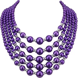 Firstmeet 5-Layer Pearl Bib Vintage Handmade Necklace for Women Purple
