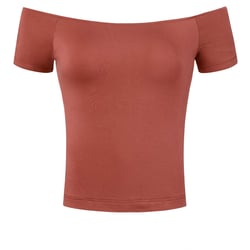 INSPIRE CHIC Women's Short Sleeves Off The Shoulder Stretchy Fabric Solid Crop Top Brownish Red Small
