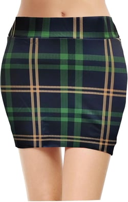 Topdress Women's Bodycon Mini Club Skirts Basic Elastic High Waisted Stretch Pencil Short Skirts with Slit XX-Large Green Plaid Mini