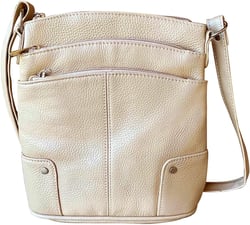 SILVERFEVER Women’s Leather Large Crossbody Travel College Student Indie Style Handbag Water Resistant Dome Top Cream