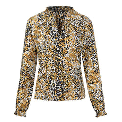 Womens V-neck Leopard Print Fungus Long Sleeve Chiffon Shirt