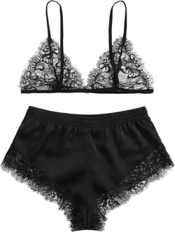 Hollow Lingerie Sexy Set Ladies Fashion Underwear Bra Lace Shorts Sexy Lingerie for Women Underwire Small Black
