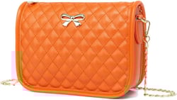 Hanbella Crossbody Purse for Women - Cute Quilted Leather Shoulder Bag with Gold Chain Strap for Teen Girls - Womens Clutch 3-2 Quilted Orange