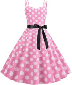 ODASDO Pink Gingham Dress for Women Vintage Rockabilly 1950s Spaghetti Strap A-line Swing Midi Cocktail Party Pageant Dress XX-Large Pink Polka Dots