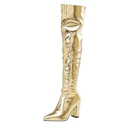 Ediodpoh Metallic Over The Knee High Boots Pointed Toe Thick Heels Short Plush Inner Layer High Gathering Fashionable Dress Zipper Boots Woman Shoes Gold 7
