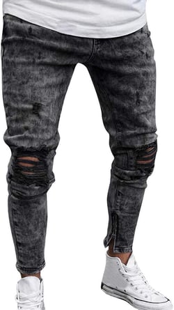 F_Gotal Men's Casual Pants Slim Fit Hip Hop Distressed Ripped Jeans Trousers Sweatpant Sport Joggers Running Pants Medium Gray