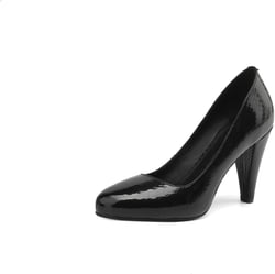 TinaCus Women's Patent Leather Round Toe Printed Slip On Handmade Spool Heel Pumps Shoes 5 Black