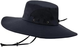 Summer Full Men Bucket Hat Outdoor UV Protection Wide Brim Women Panama Beach Hat Hunting Hiking Sun Hat 6 7/8-7 1/4 Black