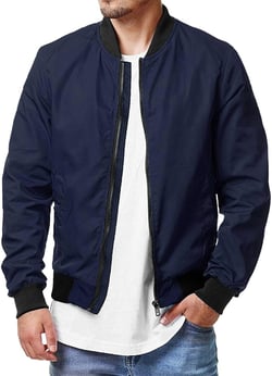 Bomber Jacket Men Lightweight Windbreaker Zip Up Streetwear Tactical Jacket for Men Running Golf Work Jacket Casual XX-Large Navy