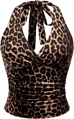 Floerns Women's Plus Size Leopard Print Sleeveless Crop Tank Tops Ruched Halter Tops XX-Large Plus Brown