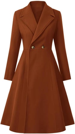 Women's Swing Double Breasted Coat Wool Blends Trench Jacket Long Sleeve Lapel Collar Winter Long Overcoat Medium Brown