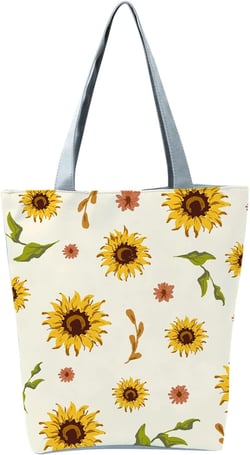 Beach Tote Bag Sunflower Printed Canvas Women's Casual Large Zippered Shoulder Bag For Outdoor Beach Travel Essential i White One Size