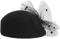 Women Wool Felt Beret Top Cap with Veil Luxury Winter Fascinator Hat Wedding Ceremony Cocktail Party Church Fedoras Medium Black