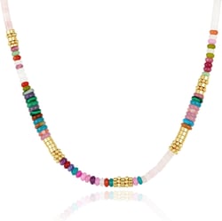 KissYan Boho Beaded Choker Necklace for Women, Gemstone Necklace Natural Stone Freshwater Pearl Surfer Necklace 14K Gold Plated Summer Beach Handmade Jewelry C-Colorful