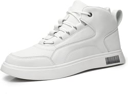 Men's Leather High Top Lace Up Fashion Sneakers Casual Non-Slip Flat Ankle Boots Comfort Walking Travel Shoes 7 White
