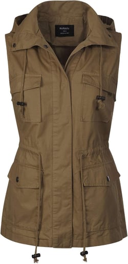 MixMatchy Women's Drawstring Lightweight Loose Fit Sleeveless Safari Vest Utility Jacket 1X Olive