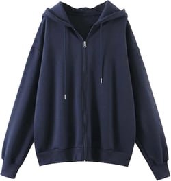 MISSACTIVER Women’s Vintage Solid Drawstring Hoodies Zip Up Oversized E-girl 90s Sweatshirt Basic Jacket With Pockets Small Navy