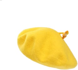 Solid Color Beret Wool French Beanie Women Teens Cap Individual Handmade Flower Hat 7 1/8-7 3/8 Yellow