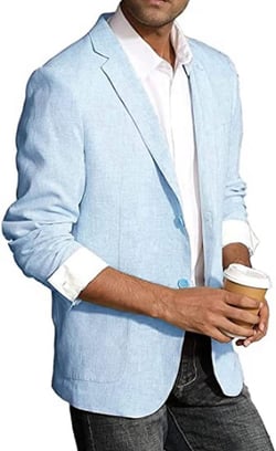 Men's Casual Slim Fit Linen Jacket Two Button Sportcoat Blazer Jacket 36/30 Light Blue