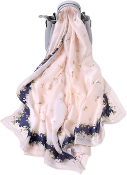 Women's Silk Scarves Floral Printed Flower Long Shawl Soft Wrap Sunscreen Cape Sweet And Elegant Style All Season Light Pink Floral
