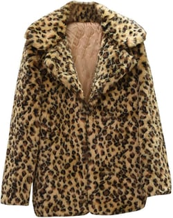 Sunmoot 2018 New Women Casual Warm Winter Long Lapel Leopard Print Faux Fur Coat (Medium, Brown)