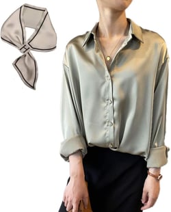Pantete Womens Satin Silk Button Down Shirt Long Sleeve Casual Office Blouse Top Breathable & Silky Small Green