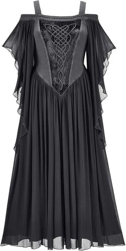 Womens Plus Size Witch Costume Lighting Deal's Medieval Dresses for Women Renaissance Court Cold Shoulder Lace Dresses Medieval Vintage Dresses Cosplay Ball Gowns Black