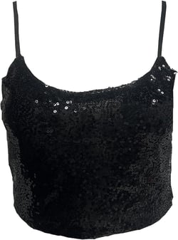 Women's Shiny Metallic Camisole Vest Tank Crop Tops Hot Rave Dance Clubwear Bra Cami Blouse Large Black Sequin