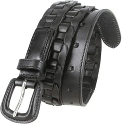 BS251813 - Beltscom Women's Belts Dress Belt Genuine Leather Hand Laced Braided Belt 1" Wide M-34 Black