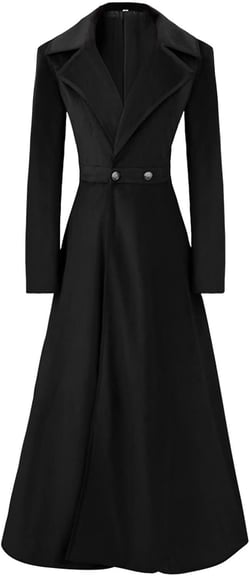 XUNRYAN Womens Trench Coats Dress Long Velvet Jackets Vintage Medieval Slim Notch Lapel Peacoats Light Weight Thin Coat 3X-Large Black